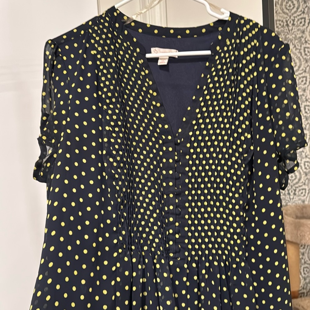Navy blue with yellow polka dots